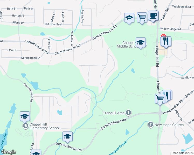 map of restaurants, bars, coffee shops, grocery stores, and more near 4514 Mill Water Crossing in Douglasville