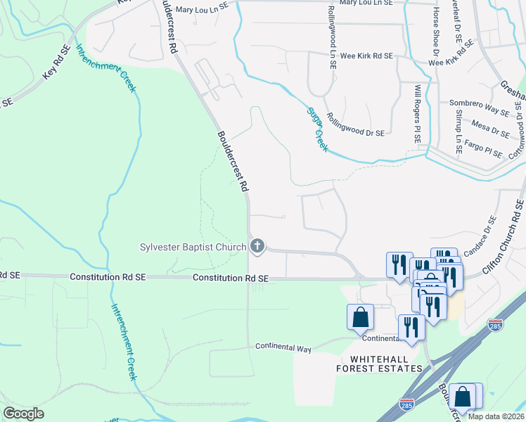 map of restaurants, bars, coffee shops, grocery stores, and more near 2170 Bouldercrest Road in Atlanta