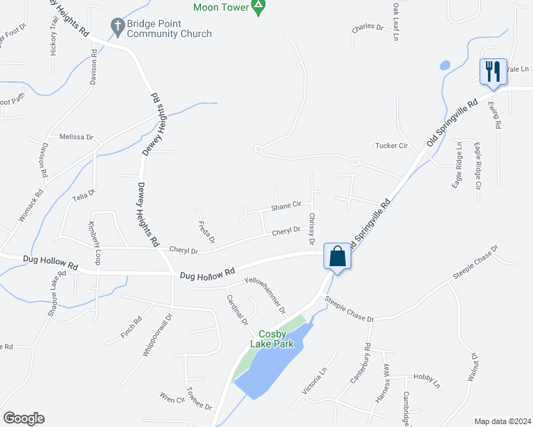map of restaurants, bars, coffee shops, grocery stores, and more near 6467 Kathy Drive in Pinson