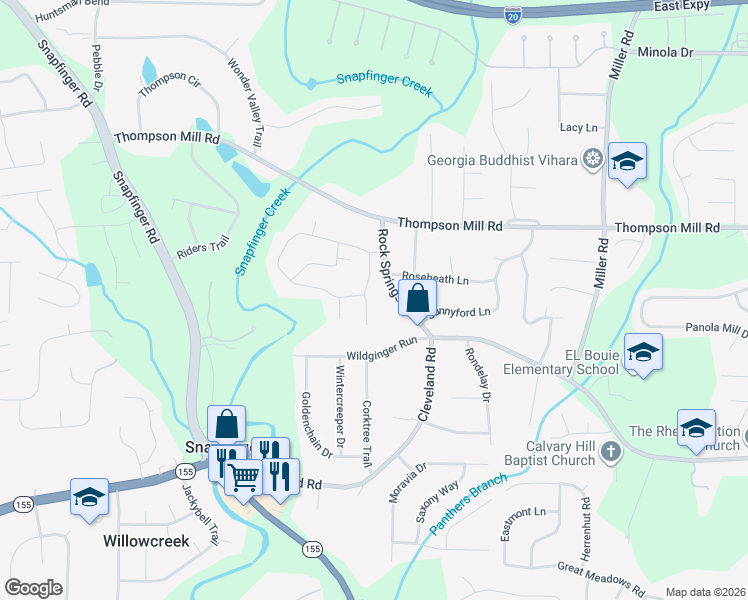 map of restaurants, bars, coffee shops, grocery stores, and more near 4482 Lionshead Circle in Stonecrest
