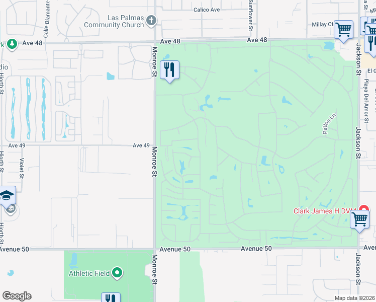 map of restaurants, bars, coffee shops, grocery stores, and more near 82176 Bergman Drive in Indio