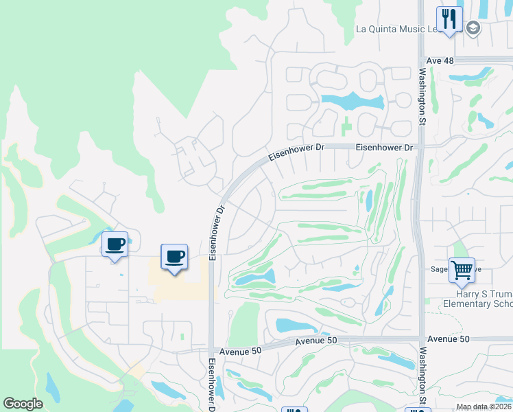 map of restaurants, bars, coffee shops, grocery stores, and more near 48901 Avenue Anselmo in La Quinta