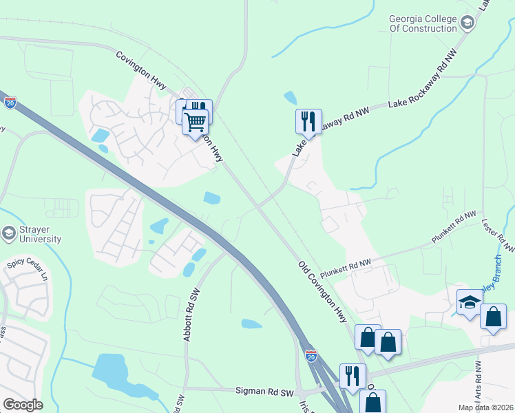 map of restaurants, bars, coffee shops, grocery stores, and more near 2475 Covington Highway in Conyers