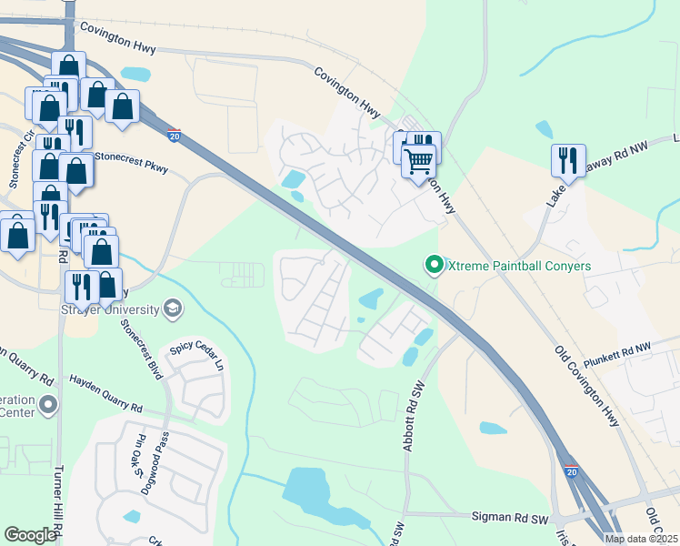 map of restaurants, bars, coffee shops, grocery stores, and more near 3117 Haynes Park Drive in Stonecrest