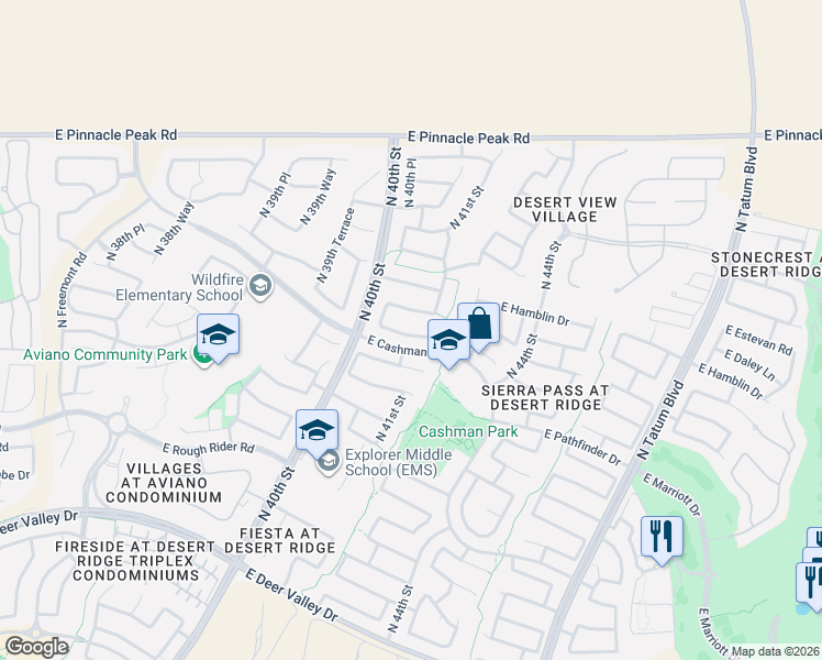 map of restaurants, bars, coffee shops, grocery stores, and more near 4021 East Kirkland Road in Phoenix
