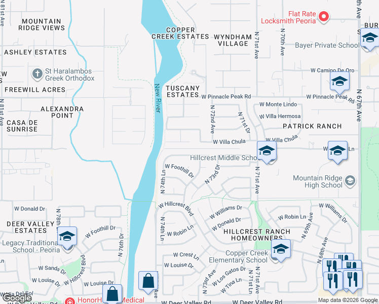 map of restaurants, bars, coffee shops, grocery stores, and more near 7333 West Villa Chula in Glendale