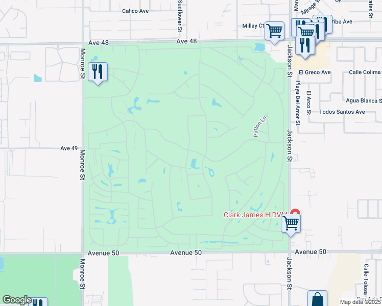 map of restaurants, bars, coffee shops, grocery stores, and more near 49016 Biery Street in Indio