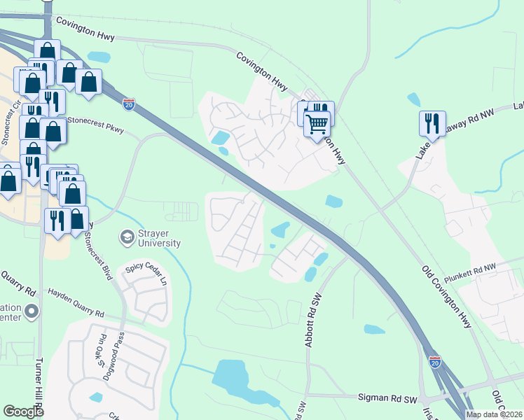 map of restaurants, bars, coffee shops, grocery stores, and more near 3112 Haynes Park Drive in Stonecrest