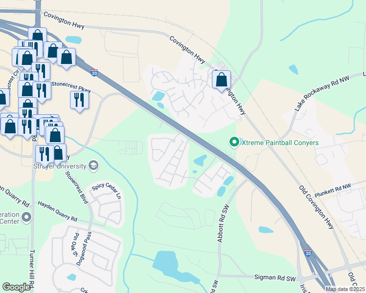 map of restaurants, bars, coffee shops, grocery stores, and more near 3117 Haynes Park Drive in Stonecrest