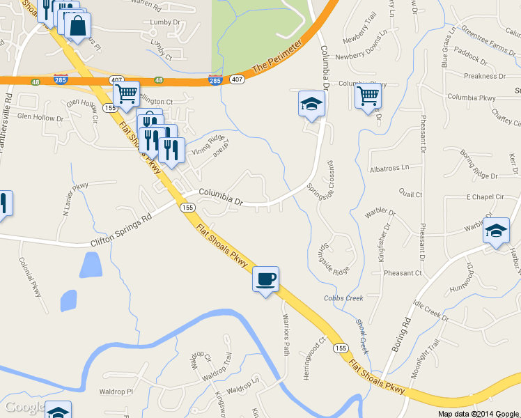 map of restaurants, bars, coffee shops, grocery stores, and more near in DeKalb County