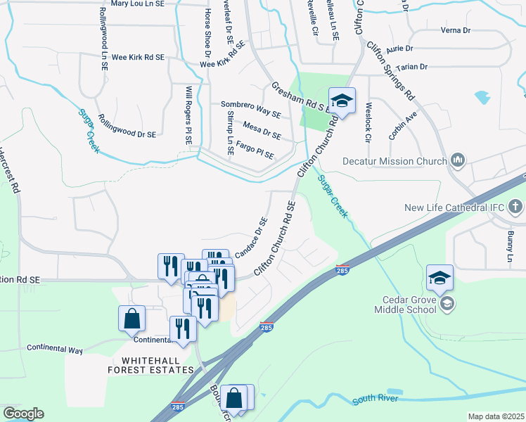 map of restaurants, bars, coffee shops, grocery stores, and more near 2058 Canaan Drive Southeast in Atlanta