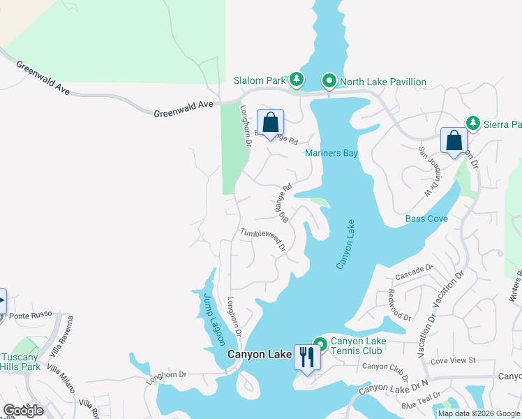 map of restaurants, bars, coffee shops, grocery stores, and more near 22133 Pecos Place in Canyon Lake