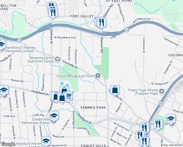 map of restaurants, bars, coffee shops, grocery stores, and more near 2294 Fernwood Drive in Atlanta
