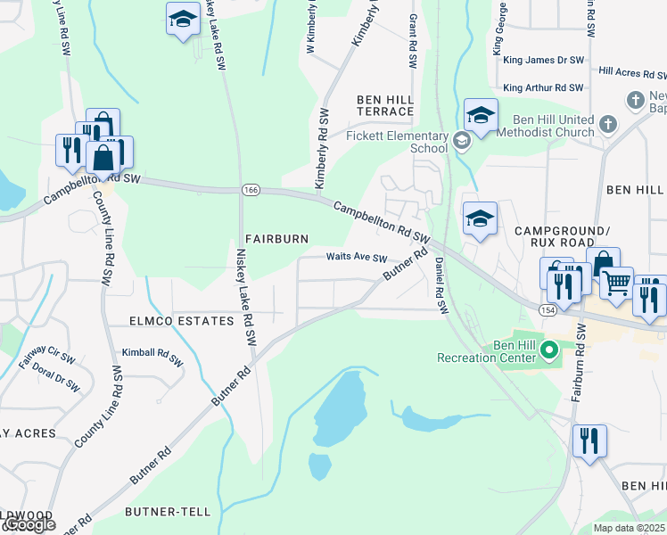 map of restaurants, bars, coffee shops, grocery stores, and more near 4097 Waits Avenue Southwest in Atlanta