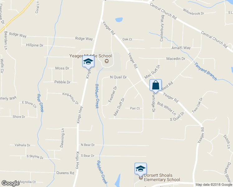 map of restaurants, bars, coffee shops, grocery stores, and more near 4070 Feather Drive in Douglasville