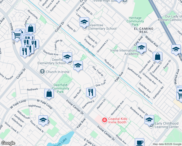 map of restaurants, bars, coffee shops, grocery stores, and more near 2 Fiddleneck in Irvine
