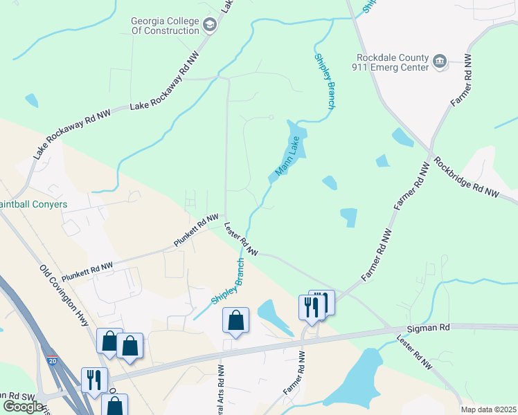 map of restaurants, bars, coffee shops, grocery stores, and more near 1816 Kings Row Northwest in Conyers