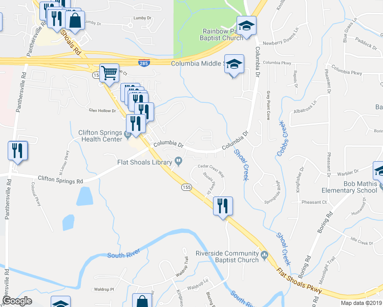 map of restaurants, bars, coffee shops, grocery stores, and more near 3238 Strawberry Lane in Decatur