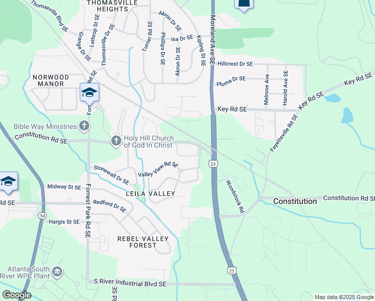 map of restaurants, bars, coffee shops, grocery stores, and more near 1111 Constitution Road Southeast in Atlanta