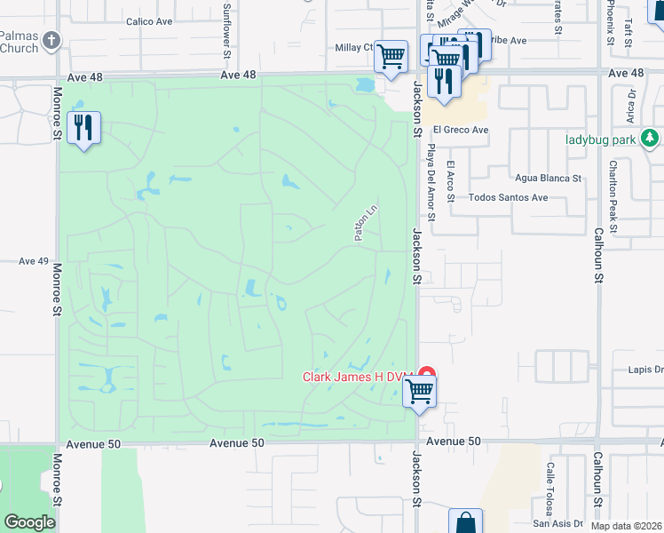 map of restaurants, bars, coffee shops, grocery stores, and more near 82745 Odlum Drive in Indio