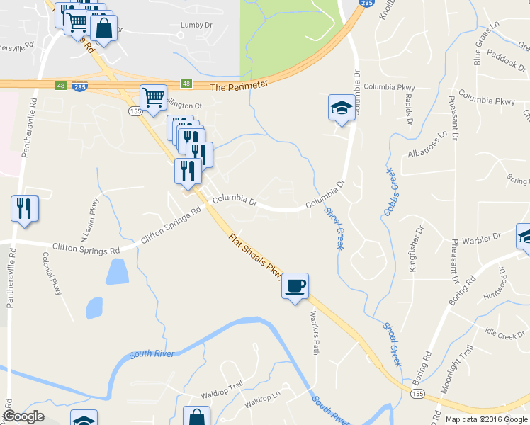 map of restaurants, bars, coffee shops, grocery stores, and more near 3238 Strawberry Lane in Decatur