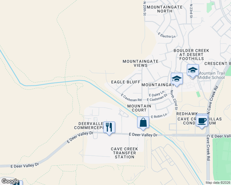 map of restaurants, bars, coffee shops, grocery stores, and more near 22707 North 17th Street in Phoenix