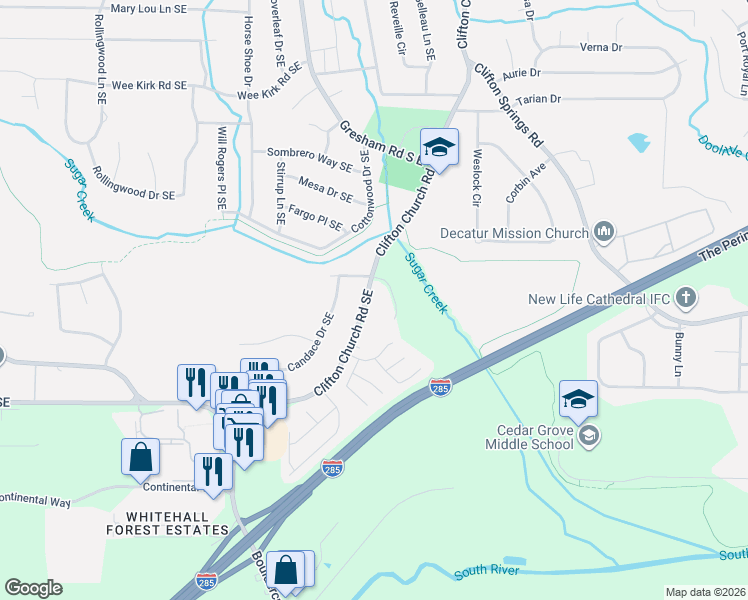 map of restaurants, bars, coffee shops, grocery stores, and more near in Gresham Park