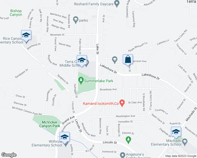 map of restaurants, bars, coffee shops, grocery stores, and more near 806 Alameda Court in Lake Elsinore