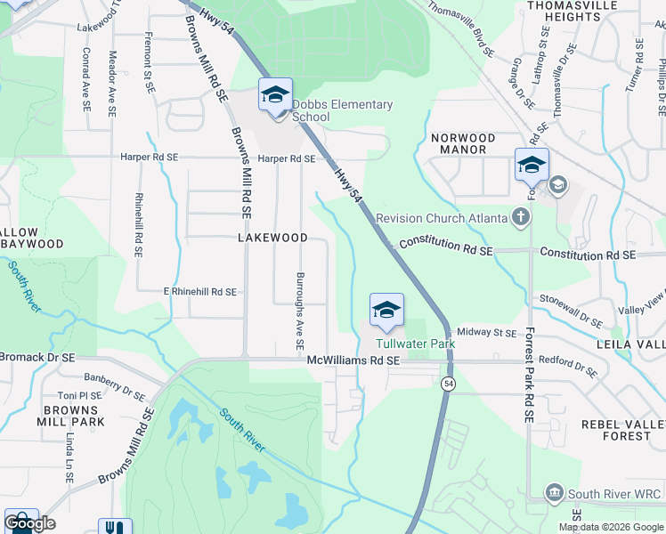 map of restaurants, bars, coffee shops, grocery stores, and more near 2217 Jonesboro Road Southeast in Atlanta