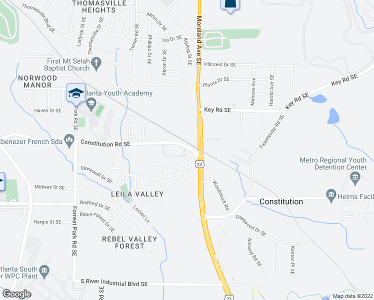 map of restaurants, bars, coffee shops, grocery stores, and more near Regis Road in Atlanta