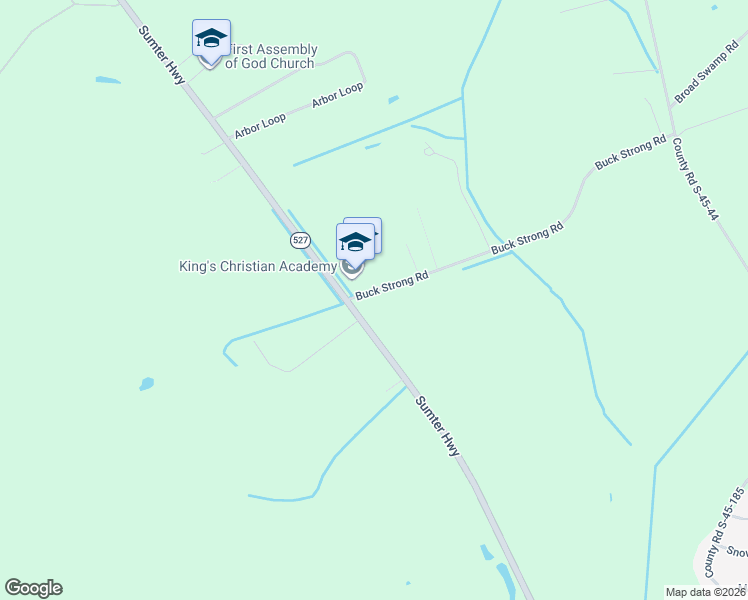 map of restaurants, bars, coffee shops, grocery stores, and more near 12 Buck Strong Road in Kingstree
