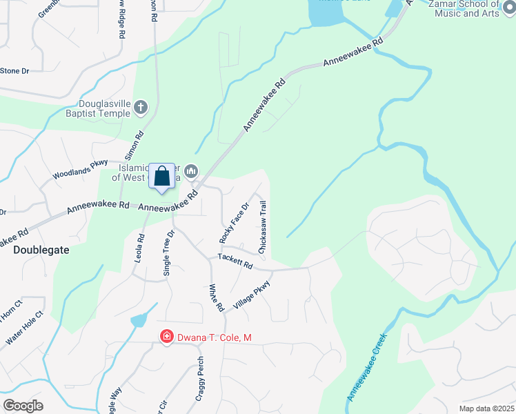 map of restaurants, bars, coffee shops, grocery stores, and more near 4140 Chickasaw Trail in Douglasville