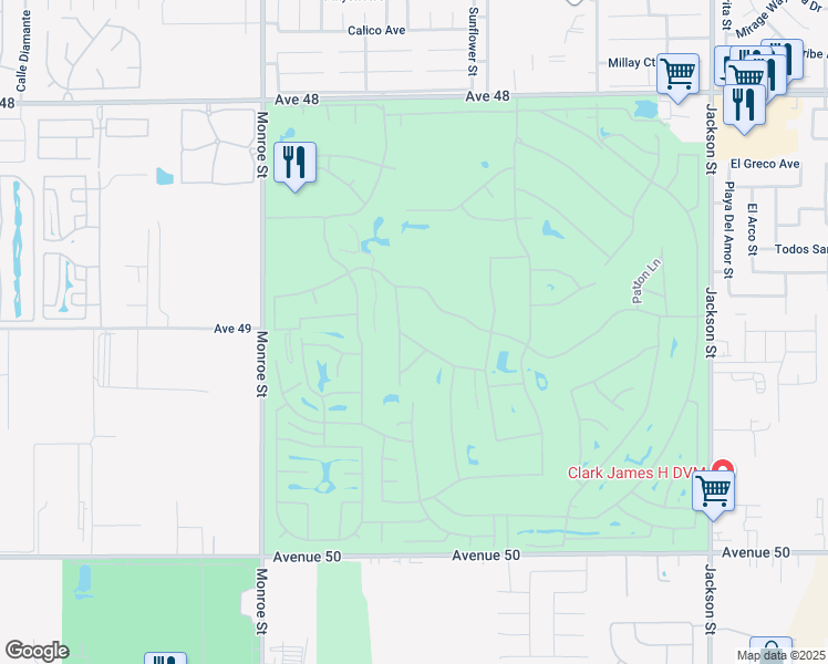 map of restaurants, bars, coffee shops, grocery stores, and more near 82353 Odlum Drive in Indio