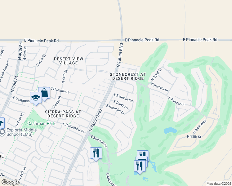 map of restaurants, bars, coffee shops, grocery stores, and more near 4815 East Patrick Lane in Phoenix