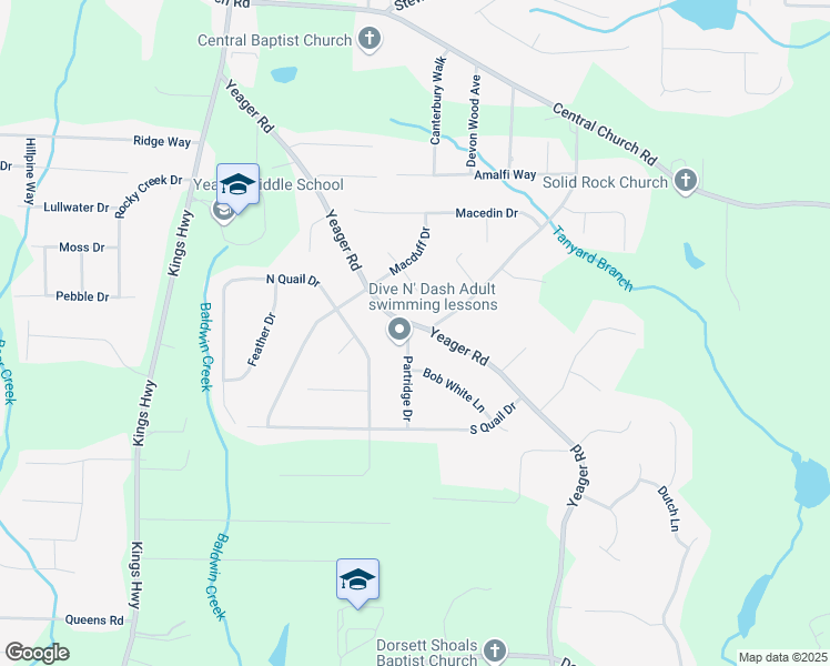 map of restaurants, bars, coffee shops, grocery stores, and more near 4100 Partridge Drive in Douglasville