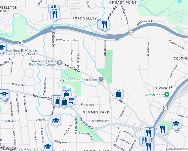 map of restaurants, bars, coffee shops, grocery stores, and more near 2294 Fernwood Drive in Atlanta