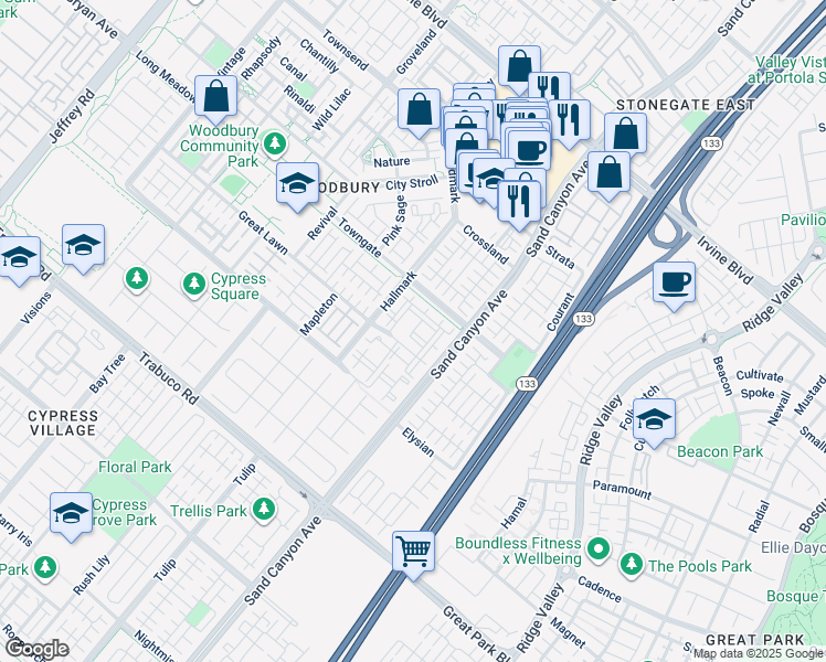 map of restaurants, bars, coffee shops, grocery stores, and more near Payton in Irvine