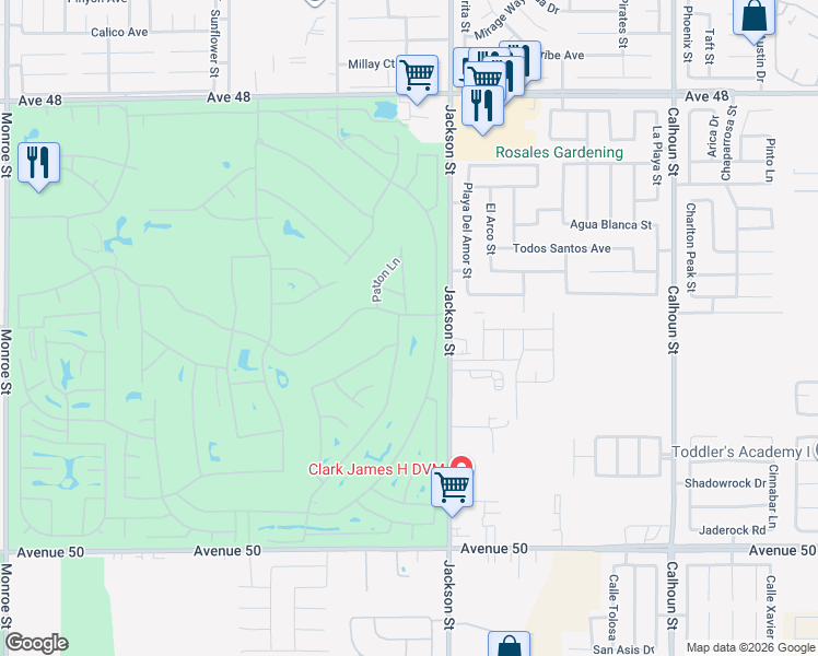 map of restaurants, bars, coffee shops, grocery stores, and more near 82841 Odlum Drive in Indio