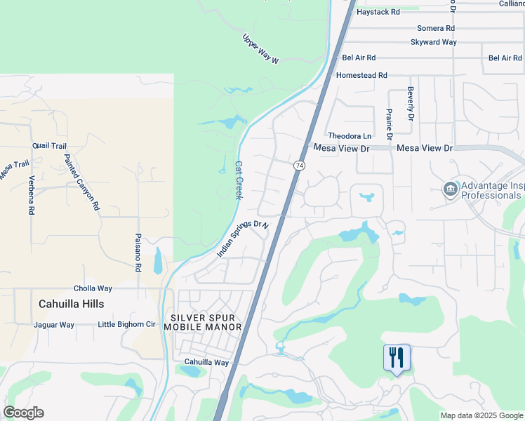 map of restaurants, bars, coffee shops, grocery stores, and more near 48978 Desert Flower Drive in Palm Desert