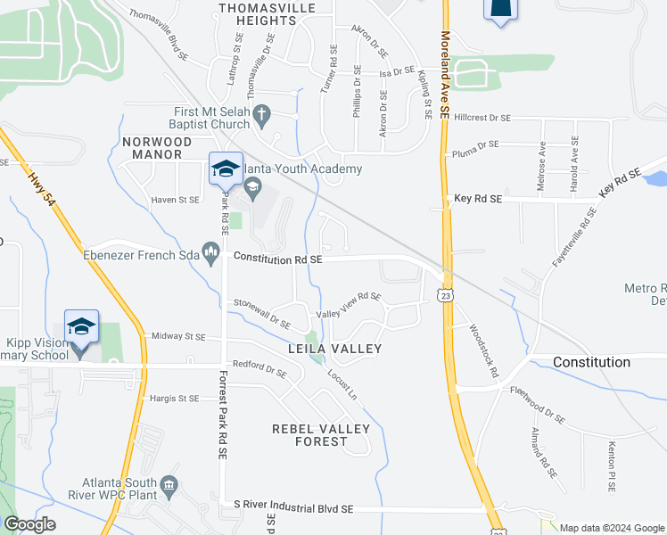 map of restaurants, bars, coffee shops, grocery stores, and more near 1067 Constitution Road Southeast in Atlanta