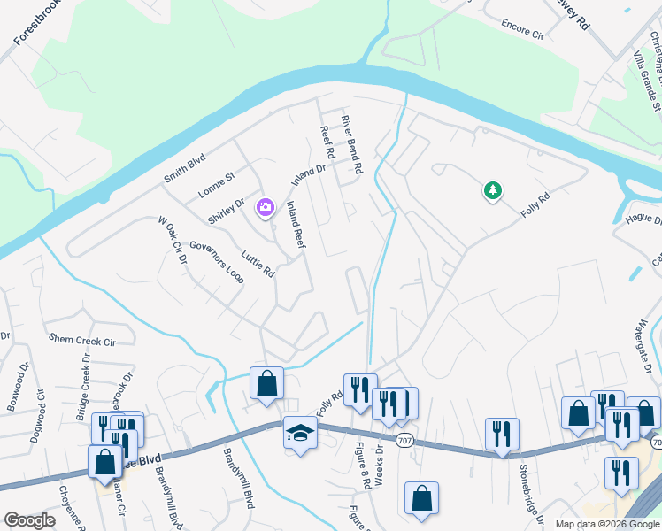 map of restaurants, bars, coffee shops, grocery stores, and more near 176 Maggie Way in Myrtle Beach
