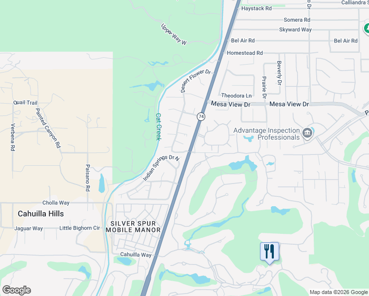 map of restaurants, bars, coffee shops, grocery stores, and more near 48940 Desert Flower Drive in Palm Desert