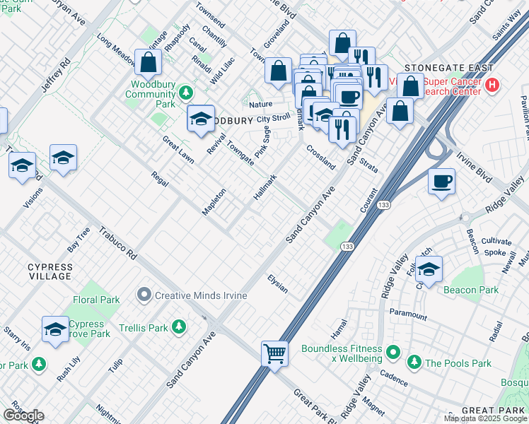map of restaurants, bars, coffee shops, grocery stores, and more near 1000 Payton in Irvine