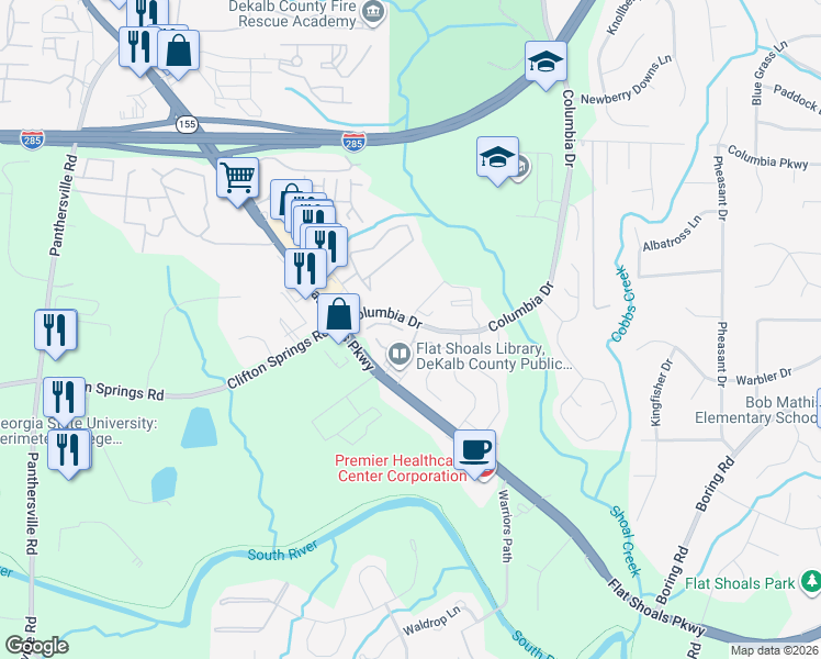 map of restaurants, bars, coffee shops, grocery stores, and more near 3208 Quincetree Lane in Decatur