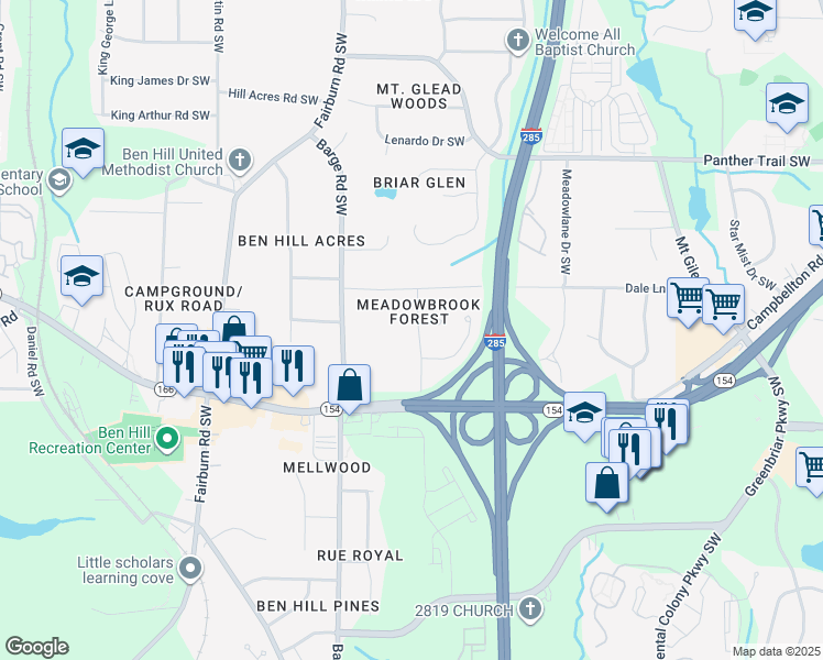 map of restaurants, bars, coffee shops, grocery stores, and more near 2297 Cherry Blossom Drive Southwest in Atlanta