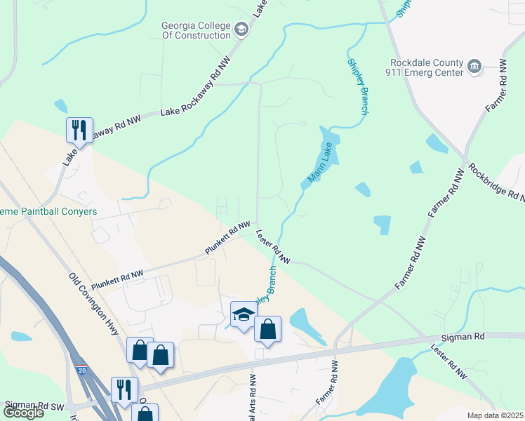 map of restaurants, bars, coffee shops, grocery stores, and more near 1800 Kings Row Northwest in Conyers