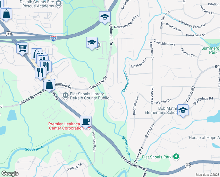 map of restaurants, bars, coffee shops, grocery stores, and more near 3146 Springside Crossing in Decatur