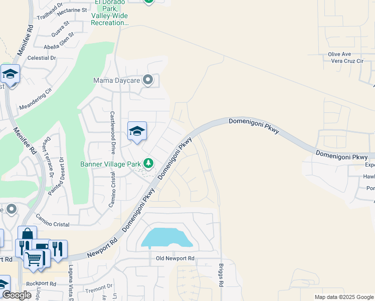 map of restaurants, bars, coffee shops, grocery stores, and more near 29488 Oriole Circle in Menifee