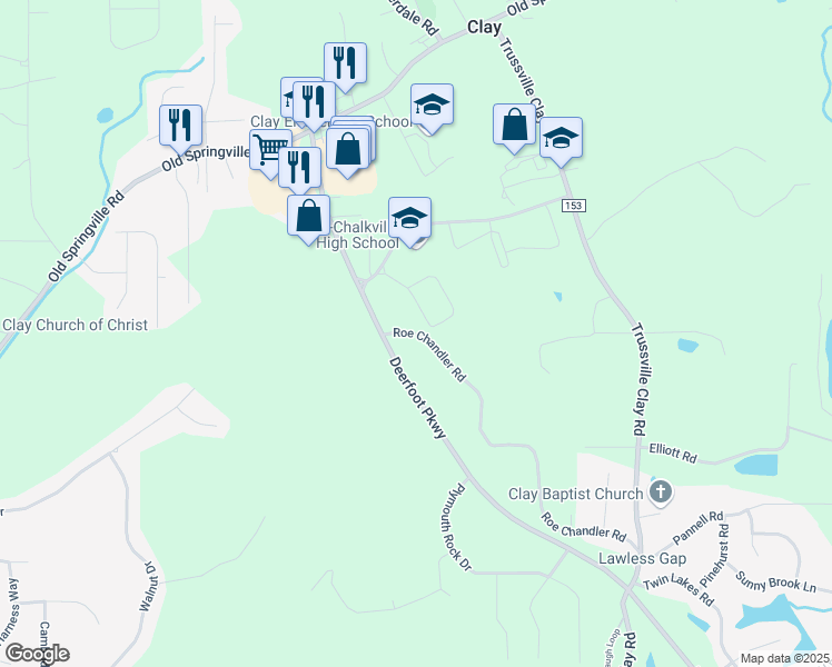 map of restaurants, bars, coffee shops, grocery stores, and more near 6623 Roe Chandler Road in Pinson