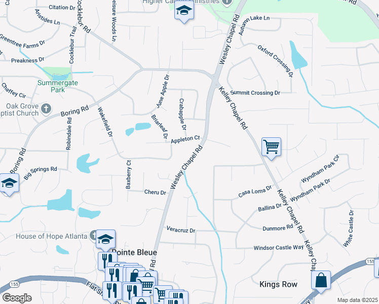 map of restaurants, bars, coffee shops, grocery stores, and more near 3225 Wesley Chapel Road in Decatur